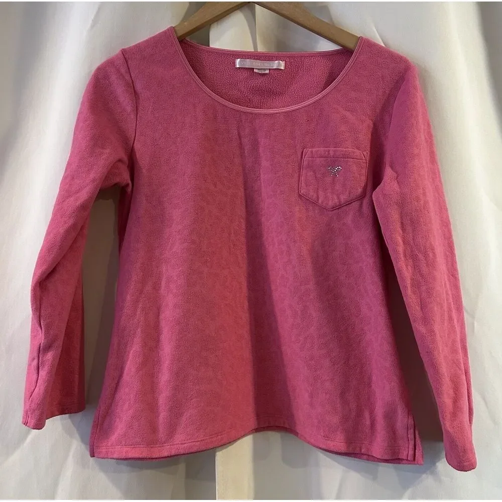 Victoria’s Secret Girly Pink Fleece Pajamas Leopard‎ Print Bow Size Small